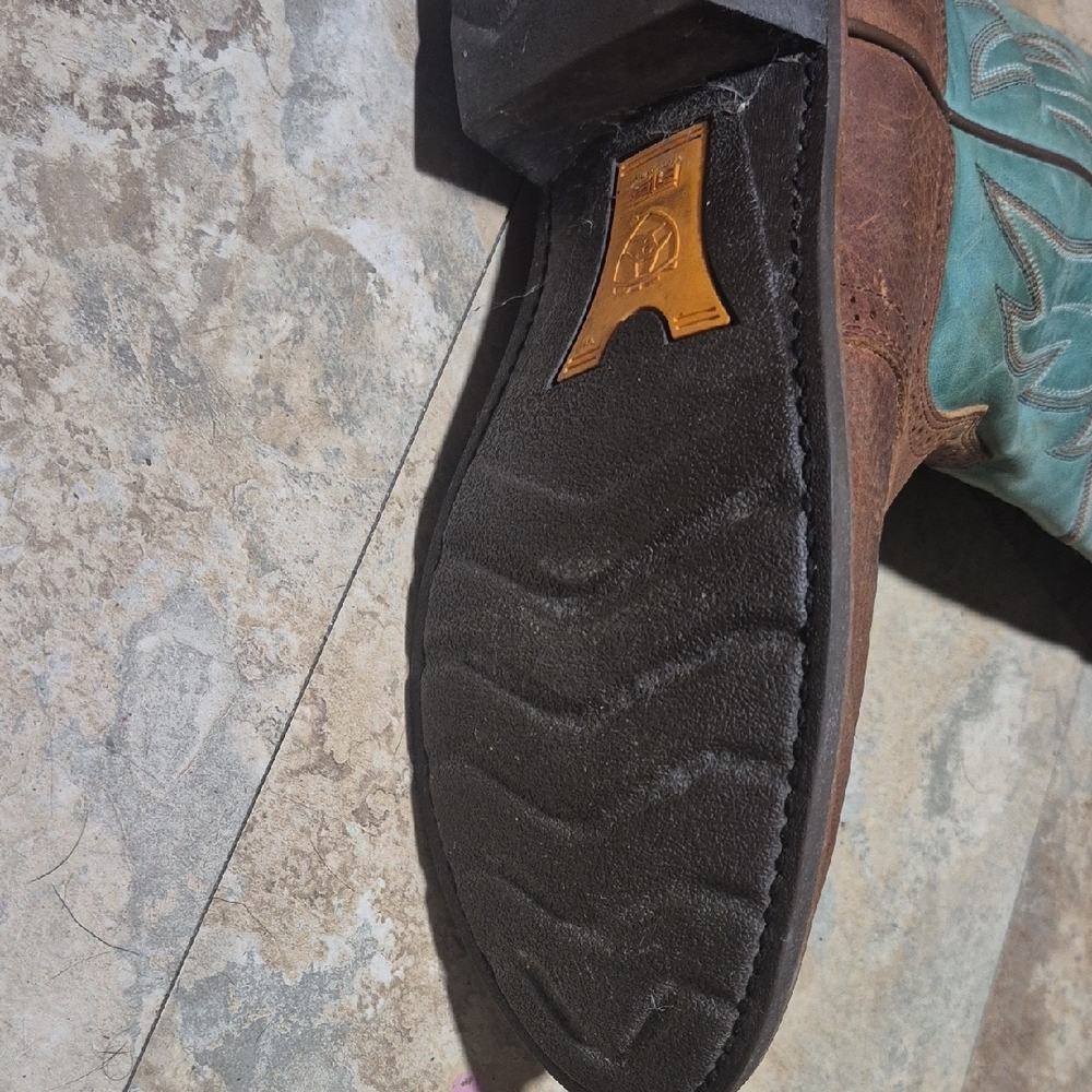 Ariat 14” Heritage Buckaroo Tall Western Boots 14101 Brown Teal Leather 8.5B - Picture 9 of 16